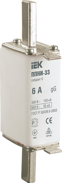 Плавкая вставка предохранителя ППНИ-33 габарит 0 6А IEK