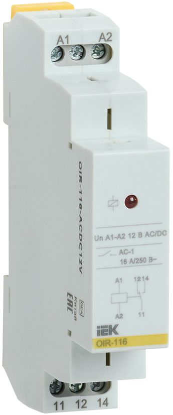 Реле промежуточное модульное OIR 1 контакт 16А 12В AC/DC IEK (OIR-116-ACDC12V)