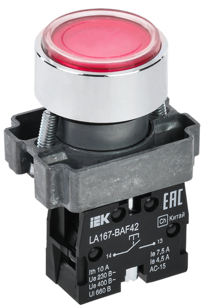 Кнопка управления LA167-BAF42 d=22мм 1NC красная IEK