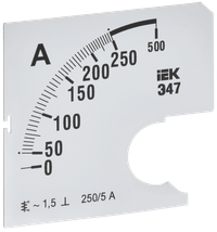 Шкала сменная для амперметра Э47 250/5А класс точности 1,5 72х72мм IEK