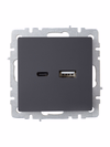 BRITE Розетка USB A+C 18Вт РЮ11-1-БрГ графит IEK1