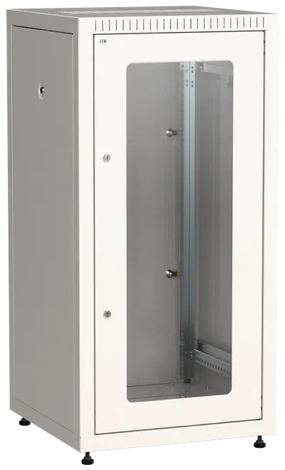 ITK LINEA E Шкаф напольный сетевой 19" 18U 600х600мм стеклянная передняя дверь задняя металлическая серый