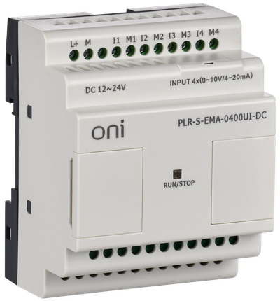 PLR-S ONI logic relay. Expansion module with 4 channels of analog input (0-10V/0..20mA). Supply voltage 12-24 V DC