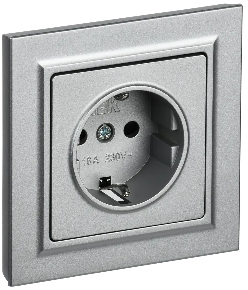 BRITE Socket outlet 1-gang with earthing with protective shutters 16A, complete PCP14-1-0-BrA aluminum IEK