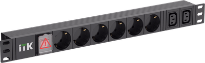 ITK PDU 6 розеток немецкий стандарт + 2 С13 с LED выключателем 1U кабель 2м вилка немецкий стандарт