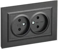 BRITE 2-gang socket without earthing with protective shutters 10A, complete RSsh12-2-BrCh black IEK