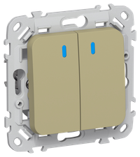 FLITE Выключатель 2-клавишный с индикацией 10А ВС12-1-1-ФлО оливковый IEK