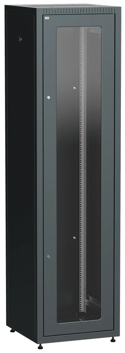 ITK LINEA E Шкаф напольный сетевой 19" 42U 600х600мм стеклянная передняя дверь задняя металлическая черный