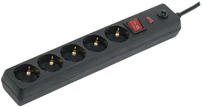 Power filter SF-05K with a switch 5 sockets 2P+PE/3meters 3x1mm2 black IEK