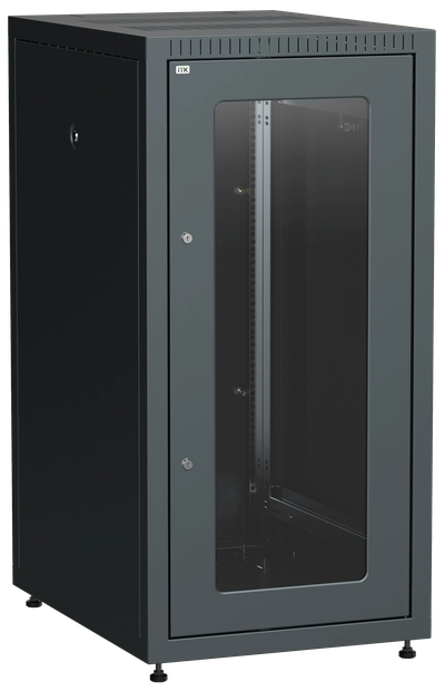 ITK LINEA E Шкаф напольный сетевой 19" 24U 600х800мм стеклянная передняя дверь задняя металлическая черный