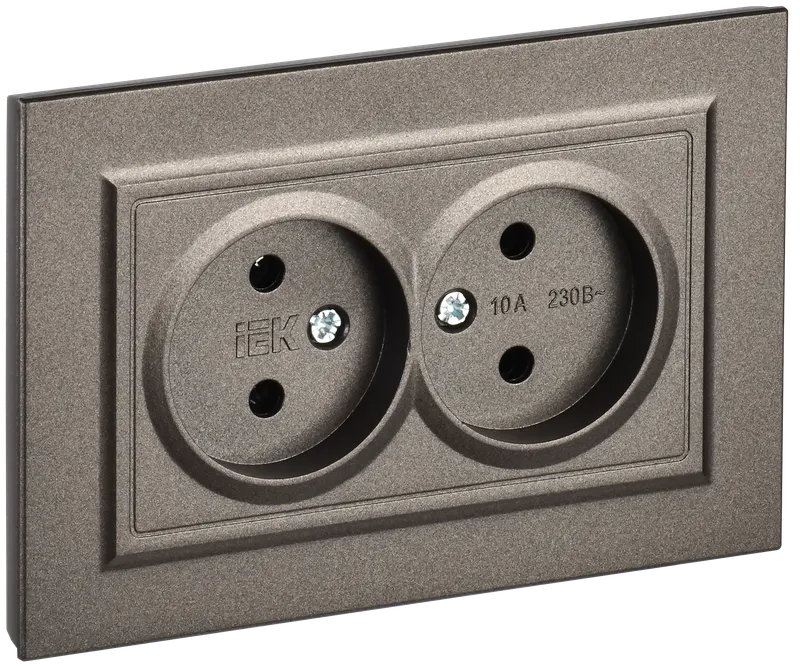 BRITE 2-gang socket without earthing without protective shutters 10A, complete RS12-2-BrTB dark bronze IEK