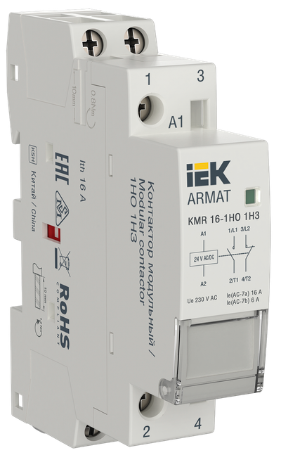 ARMAT Контактор модульный KMR 16А 24В AC/DC 1НО 1НЗ IEK