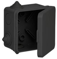 Коробка распаячная КМ41238 для открытой проводки с откидной крышкой 80х80х50мм IP54 7 гермовводов черная (RAL 9005) IEK
