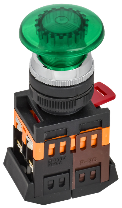 Кнопка AELA-22 "Грибок" зеленый d22мм неон/240В NO+NC GENERICA
