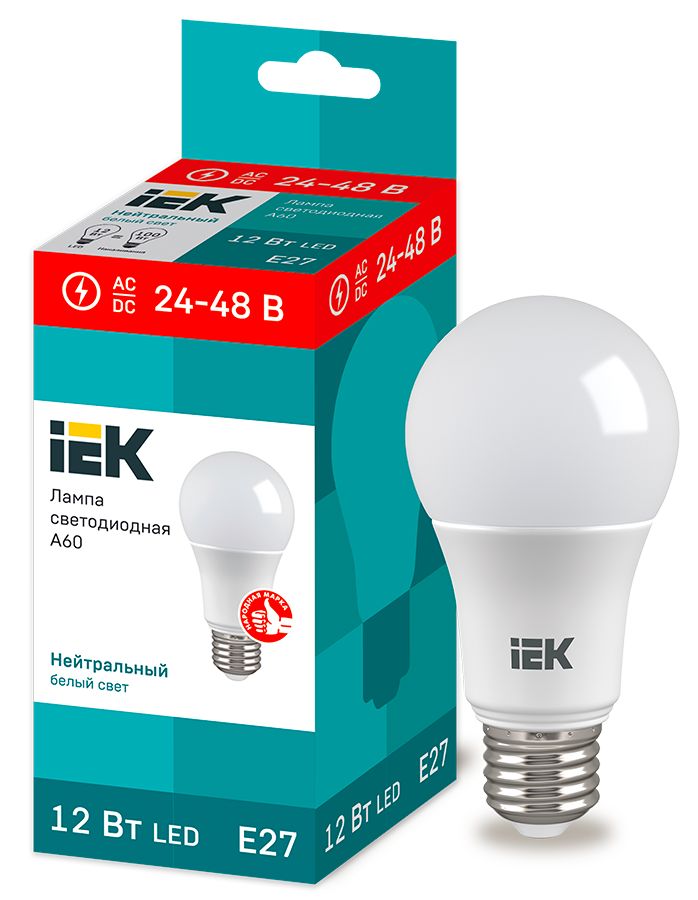 Лампа светодиодная A60 груша 12Вт 24-48В 4000К E27 IEK (LLE-A60-12-24-48-40-E27)