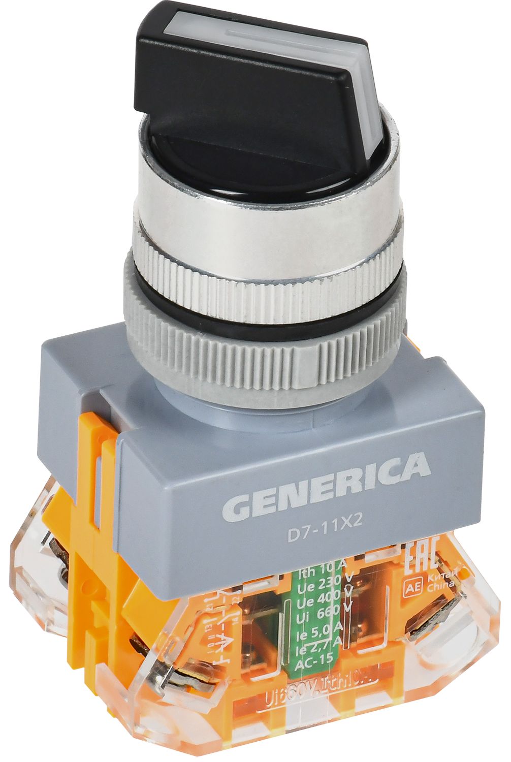 Переключатель D7-11X2 на 2 положения 1NC+1NO черный GENERICA (BSW50-11X2-3-21-2-K02-G)