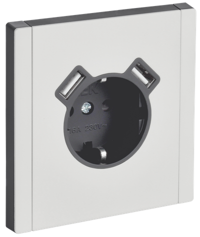 FORTE&PIANO Розетка 1-местная с заземлением с защитными шторками винтовое крепление 16А USB A+A 3,1А FP245M металл белый IEK