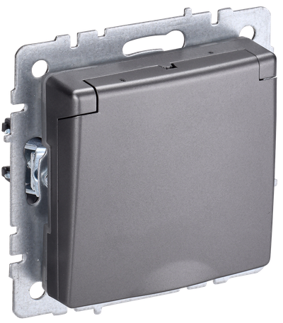 BRITE Розетка 1-местная с заземлением с защитными шторками и крышкой 16А IP44 РСбш10-3-44-БрС сталь IEK