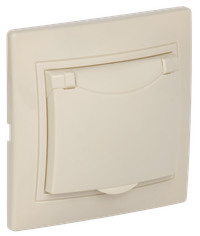 KVARTA Розетка 1-местная с заземлением с защитными шторками с крышкой 16А РСбш10-3-ККм кремовый GENERICA