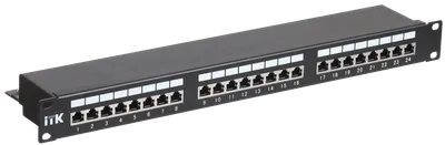 Коммутационные панели или патч-панели являются важнейшей частью любой СКС и IT-инфраструктуры здания и сооружения с большим количеством информационных розеток и терминальных портов конечных пользователей, которые необходимо коммутировать на порты активного сетевого оборудования, размещенного в серверных и распределительных узлах.

В зависимости от способа крепления, масштабности кабельной системы, типа сети ITK изготавливает патч-панели для настенного монтажа или монтажа в 19-дюймовый конструктив, по количеству портов: 12-, 24-, 25-, 48-, 50-, категорий: 3 (телефонные), 5E, 6, 6A, в экранированном исполнении и без защитного экрана.

Патч-панели для монтажа в 19" шкаф или стойку соответствуют стандарту 19" (482,6 мм), имеют отверстия с левой и правой стороны для крепления на профиль, производятся высотой 0,5, 1 или 2 юнита.
На передней стороне все патч-панели ITK имеют специальную площадку для дополнительной маркировки и цифровую нумерацию портов, на обратной стороне модули IDC имеют цветовую и цифровую нумерацию. Также для облегчения монтажа и укладки кабелей имеются изделия с кабельным органайзером спереди или сзади.

Патч-панели соответствуют международным стандартам UL 1863, ISO/IEC 11801:2002, TIA/EIA-568-B, кодировка проводников в соответствии с T568B и A.
Поставляются в картонной коробке с крепежом.