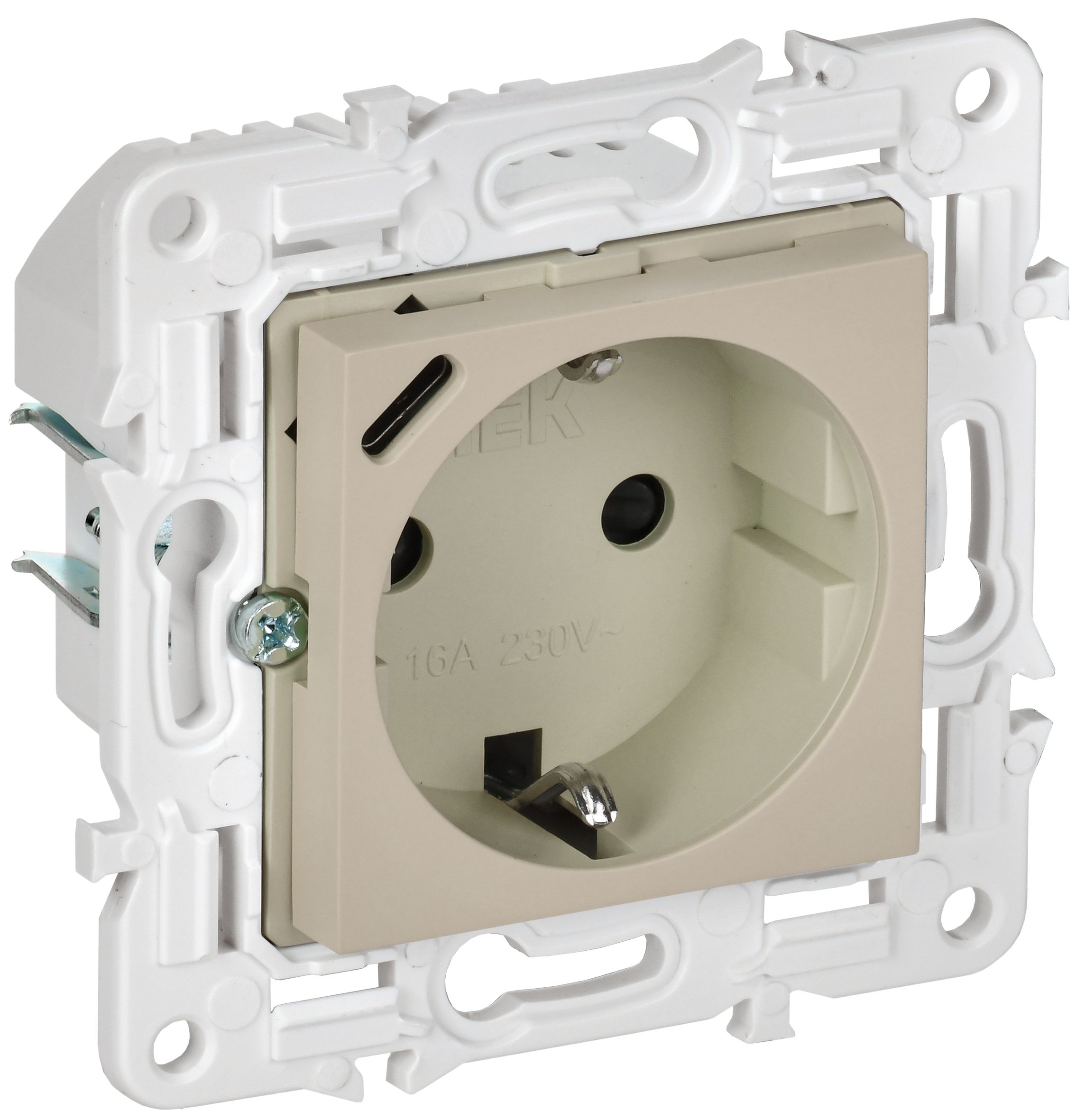 SKANDY Розетка с заземлением с защитными шторками 16А с USB C 18Вт SK-R17B бежевый IEK (SK-R14-16-U14-018-K10)