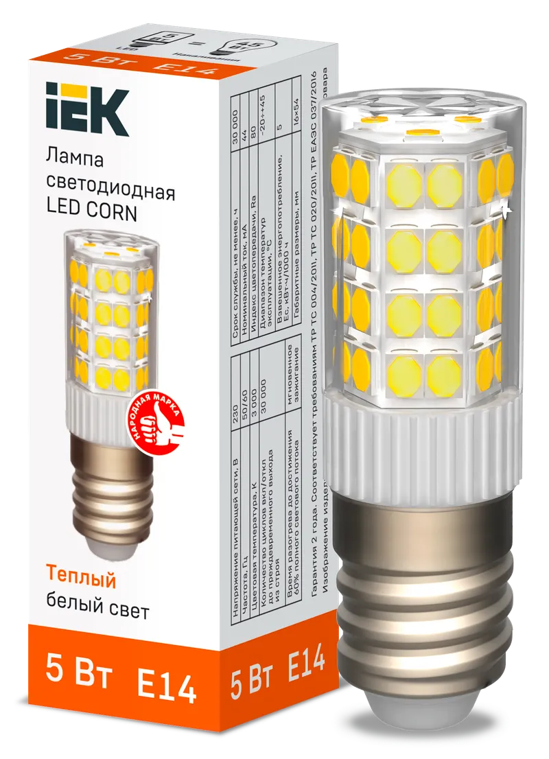 LED lamp CORN 5W 230V 3000K E14 IEK
