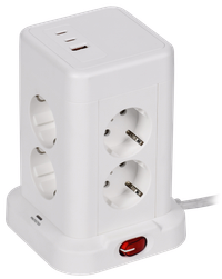 DOMINIC Удлинитель У08K 8 мест 2P+PE 1,5м 3х1,0мм2 16А/250В USB A+C 20Вт белый IEK