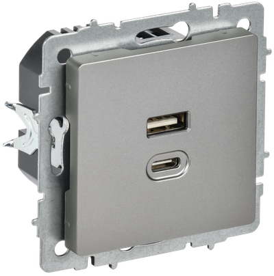BRITE Розетка USB A+C 45Вт высокоскоростная зарядка РЮ11-2-БрС сталь IEK