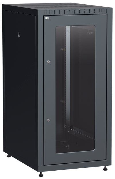 ITK LINEA E Шкаф напольный сетевой 19" 24U 600х800мм стеклянная передняя дверь задняя металлическая черный
