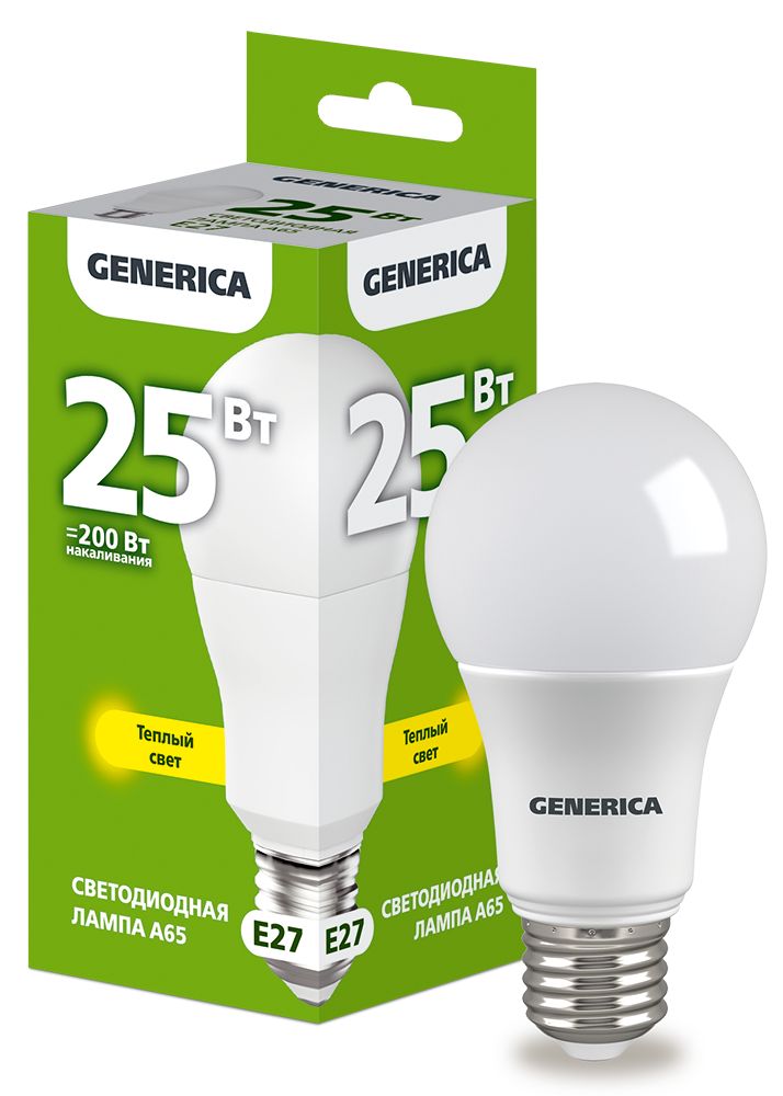 Лампа светодиодная A65 груша 25Вт 230В 3000К E27 GENERICA (LL-A65-25-230-30-E27-G)