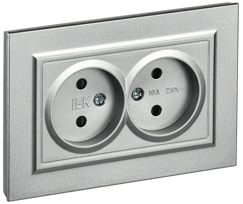 BRITE 2-gang socket without earthing with protective shutters 10A, complete RSsh12-2-BrA aluminum IEK