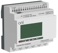 Micro PLC ONI. Expandable version. With built-in screen. 12 discrete inputs (4 as 0-20mA, 4 as 0-10V, 4 to 60kHz), 6 transistor outputs (2 to 10kHz). RTC. SD card. RS485. ethernet. Supply voltage 24V DC