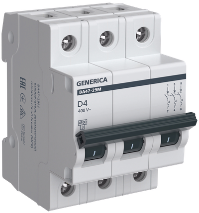 Автоматический выключатель ВА47-29М 3P 4А 4,5кА D GENERICA