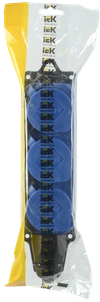 РБ33-1-0м Розетка (колодка) трехместная с защитными крышками ОМЕГА IP44 каучук синяя IEK1