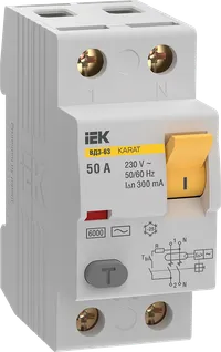 Выключатель дифференциальный (УЗО) KARAT ВД3-63 2P 50А 300мА 6кА тип AC IEK