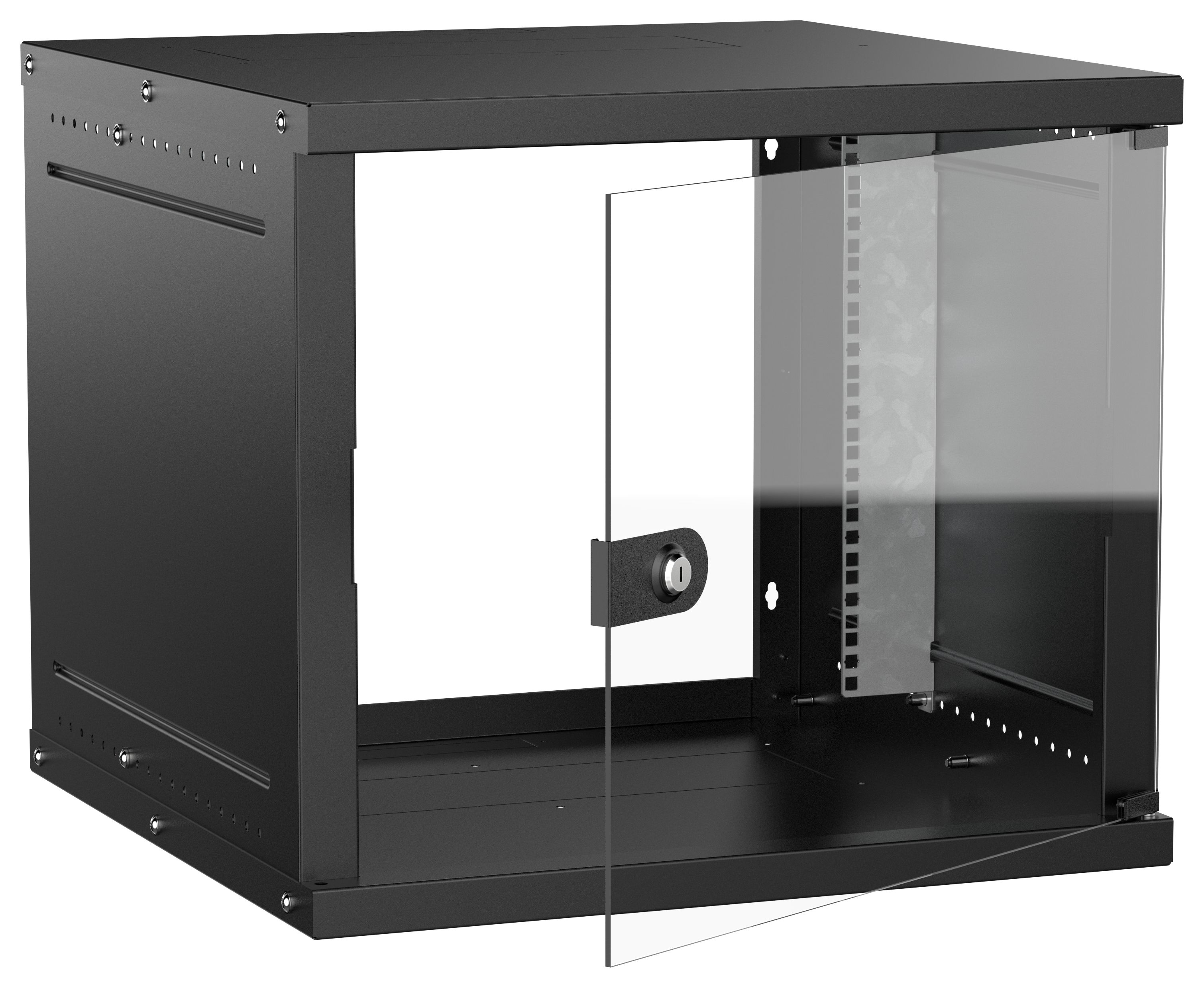 Шкаф настенный 19" 9U 600х600мм стеклянная дверь черный GENERICA (LWE5-09U66-GF-G)