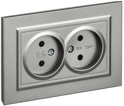 BRITE 2-gang socket without earthing with protective shutters 10A, assembled RSsh12-2-BrS steel IEK