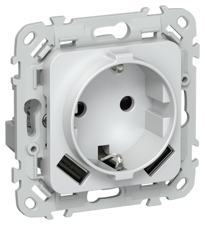 FLITE Розетка 1-местная с заземлением с защитными шторками 16А с USB A+A 3,1А РСЮша11-0-ФлЖ жемчуг IEK