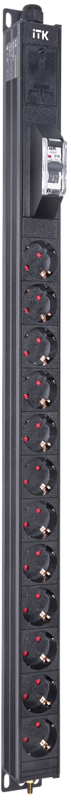 ITK BASE PDU вертикальный PV0111 18U 1 фаза 16А 12 розеток SCHUKO (немецкий стандарт) кабель 2,6м вилка SCHUKO (немецкий стандарт)0