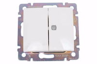 VALENA DIY Выключатель 2-клавишный с индикацией схема 5L 10АХ безвинтовые зажимы белый