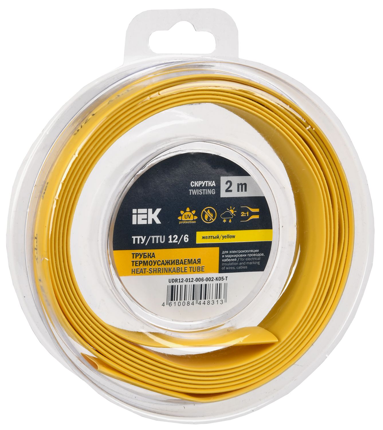 Трубка термоусадочная ТТУ нг-LS 12/6 желтая (2м/упак) IEK (UDR12-012-006-002-K05-T)