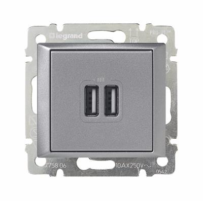 VALENA Розетка USB A+A 15Вт алюминий