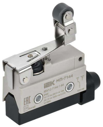 Микропереключатель концевой МП-7144 укороченный рычаг с регулируемым роликом IP40 IEK