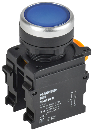Кнопка d=22мм 1NO+1NC синяя MASTER IEK