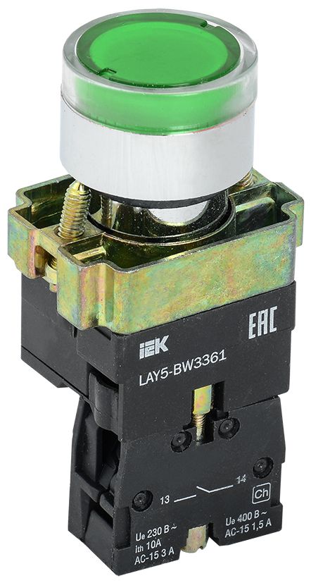 Кнопка управления LAY5-BW3361 с подсветкой зеленый 1NO IEK (BBT50-BW-K06)