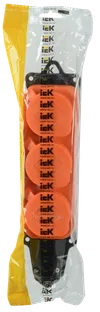 Розетка (колодка) 3-местная РБ33-1-0м с защитными крышками IP44 ОМЕГА каучук оранжевая IEK1