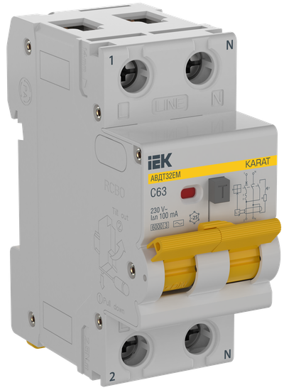 KARAT Автоматический выключатель дифференциального тока АВДТ32EM 1P+N C63 100мА тип AC IEK