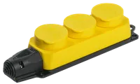 Розетка (колодка) 3-местная РБ33-1-0м с защитными крышками IP44 ОМЕГА каучук жёлтая IEK