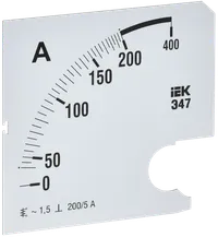Шкала сменная для амперметра Э47 200/5А класс точности 1,5 96х96мм IEK