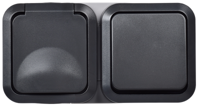 TORS Блок розетка + выключатель горизонтальный 16А IP55 TS142 графит IEK